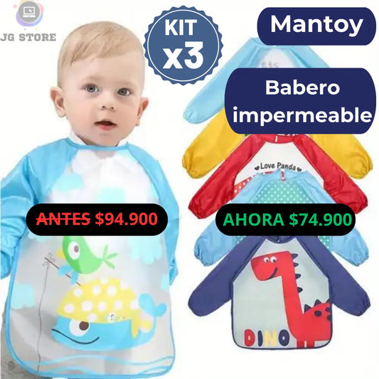 Mantoy® Kit x3 Babero Impermeable Con Mangas