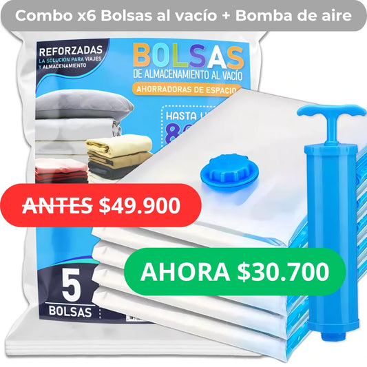 Airbag™ COMBO X6 BOLSAS AL VACÍO RE-UTILIZABLES + BOMBA DE AIRE