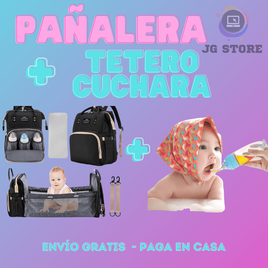 MomTravel™ Pañalera Multifuncional De Lujo + Tetero Cuchara