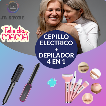 Cepillo Alisador 2 en 1 Eléctrico Hair® + Depilador 4 en 1